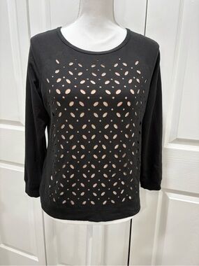 Women's Black Laser-Cut Long Sleeve Pullover